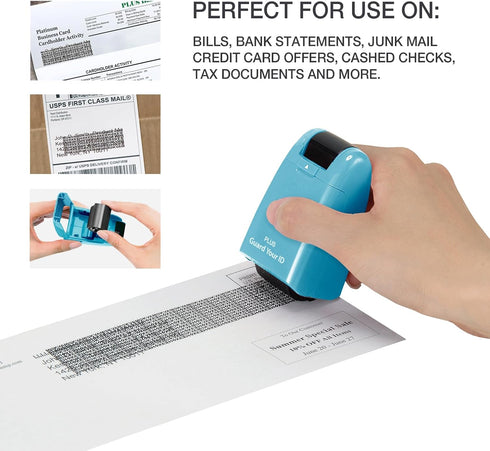 Guard Your ID Identity Protection Stamp Roller - Turquoise Color for Secure Document Shredding