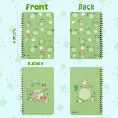 L1rabe 2 A5 Frog Spiral Notebooks Cute Frog Playing Banjo Mushroom College Ruled Hardbound Notebooks, Travel Journal Diary Notepad for Kids Teens, Christmas New Year Gifts for Students Teachers by L1rabe