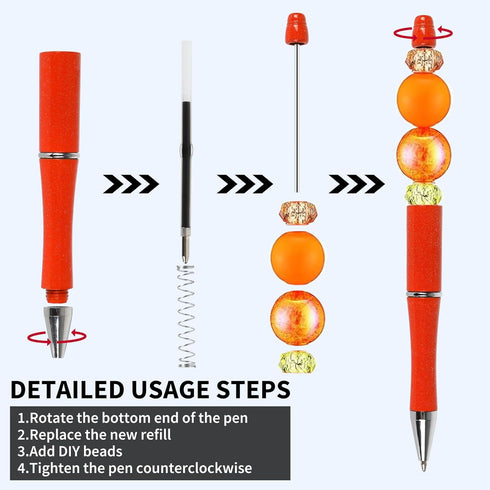 Whaline 24Pcs Halloween Beadable Pens, Orange Purple Black Gel Ink, Retractable Writing Pens with Extra Refills for DIY