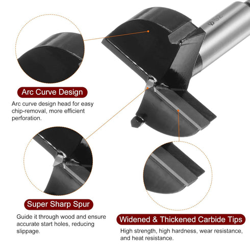 Tungsten Carbide Forstner Drill Bit 52mm (2-1/16") Opener Cutter for Hinge Hole Drilling Woodworking (Black)