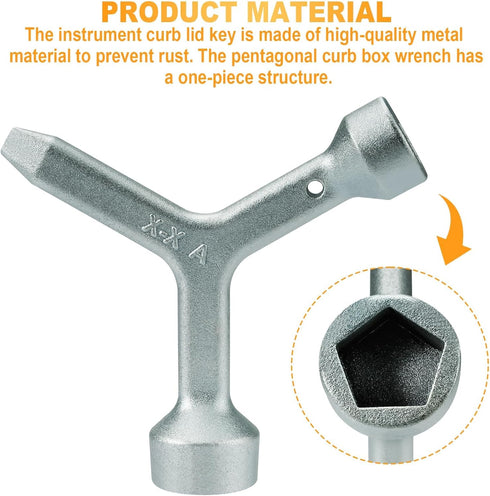 MKF2 Meter Curb Box Key, Heavy-Duty Silver Shut Off Tool for Standard & Large Pentagon Bolts, 5.5 Inches