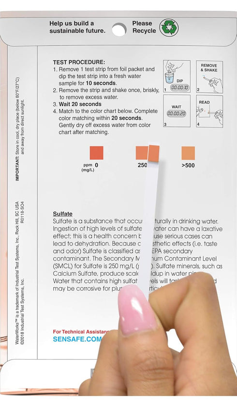 Industrial Test Systems WaterWorks 481200 Sulfate Check Test Strip, 0-400 ppm Range, Pack of 30