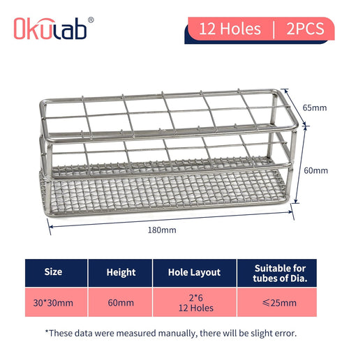 2pcs Stainless Steel Test Tube Racks, 12 Holes, Wire Constructed Holder for Dia.=21mm Tubes