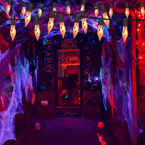 10Ft 10 Bulb Halloween Flickering Flame String Lights, Outdoor Christmas Lights Flicker Flame Light, Plug in Hanging