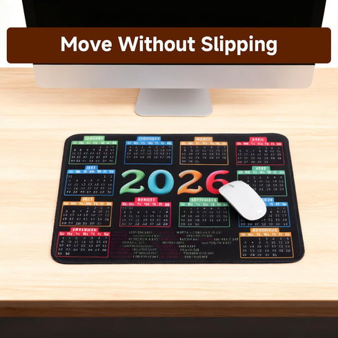 Ryetvok 2026 Calendar Mouse Pad, Non-Slip Rubber Base Desk Mat with Stitched Edge, Smooth Surface Mousepad for Office