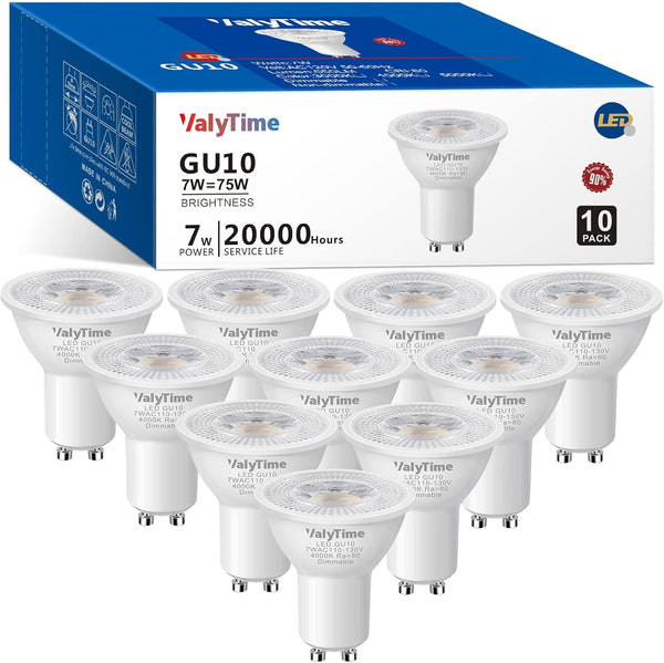 Dimmable GU10 LED Bulbs, 7W (50W-60W-75W Equivalent), 38 120V 650Lm for Track Spot Lighting, Natural White 4000K, 10