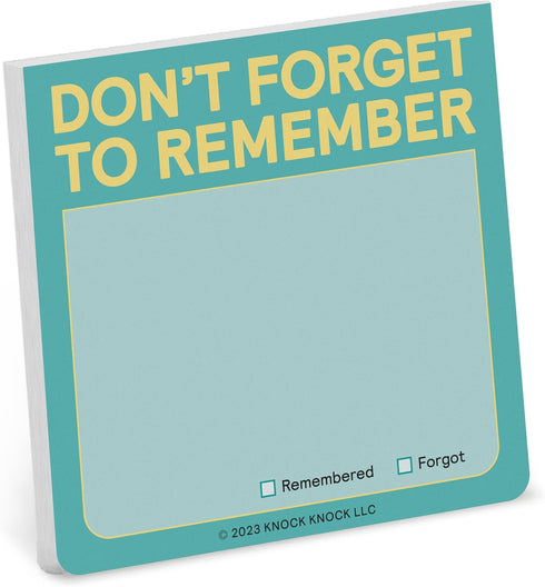 Knock Knock Don't Forget to Remember Sticky Note Pad, 3 x 3-Inches, 100 Sheets, To Do List Notes
