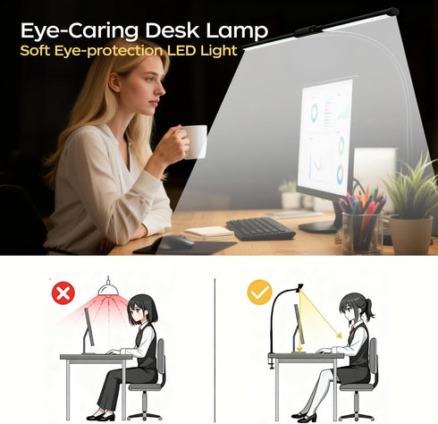 fuaoddda 10 5 LED Desk Lamp with Clamp, Double Head Adjustable Architect Light, Eye-Caring Monitor Desk Lamp for Home
