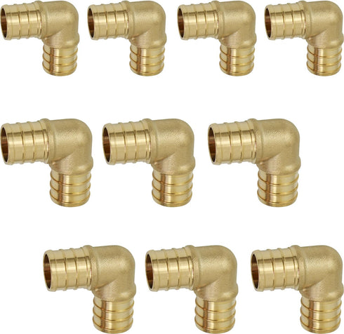 QYMO0058-10 PEX X PEX 90 Degree Elbow Barb Pipe Fitting 5/8" Brass (Pack of 10)