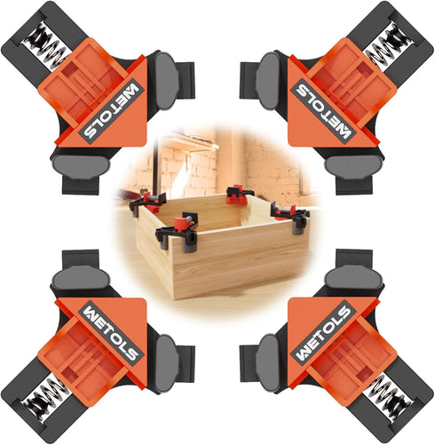WETOLS Corner Clamp for Woodworking, 90 Degree Right Angle Clamp, 4Pcs Adjustable Spring Loaded