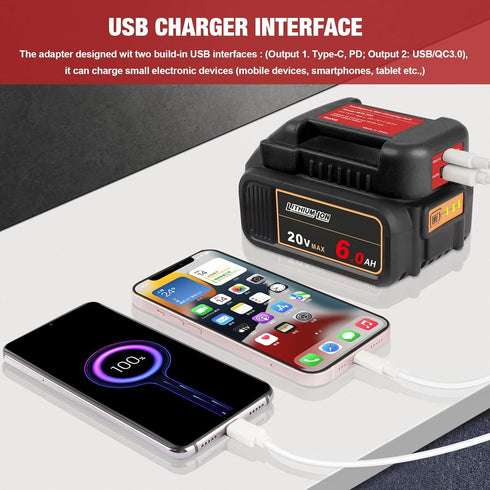 2 Pack USB Charger Adapter for Dewalt 20V Li-ion Battery with USB Output & Type-C Fast Charging