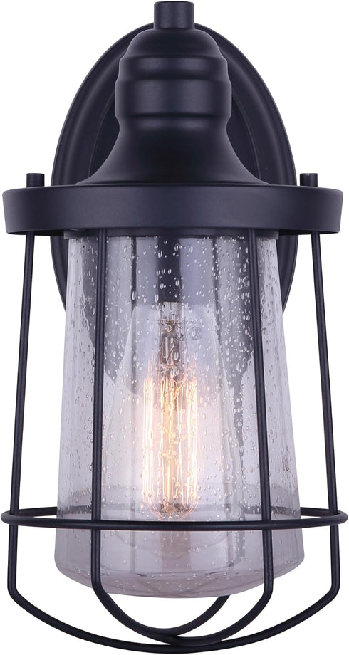 1-Light Canarm Oudoor Downlight, Black Wall Mount with Clear Glass Panels, Classic Durable Outdoor Lighting for Porch