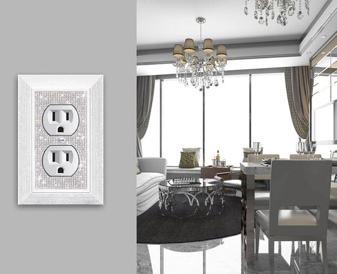 Bling Wall Plates for Electrical Outlets, 2023 Glitter Covers with Silver Rhinestones, Decorative Accessories (2 Pack)