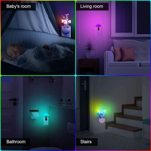 6 Pack 7 Mudder Mushroom Night Light LED Night Light Plug in Lamp Color Changing Magic Cute Shaped Lamp Wall Decor