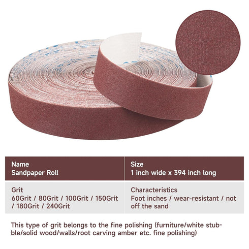 Emery Cloth Roll, 100 Grit Continuous Sandpaper Roll 1" x 85 Feet for Wood Furniture Finishing and Metal Sanding