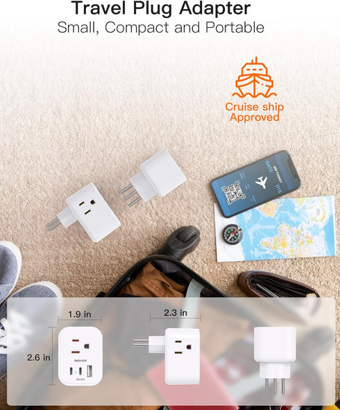 2 Pack Switzerland Travel Plug Adapter, Type J Power Adapter with 3 Outlets, 3 USB Ports for Travel Essentials