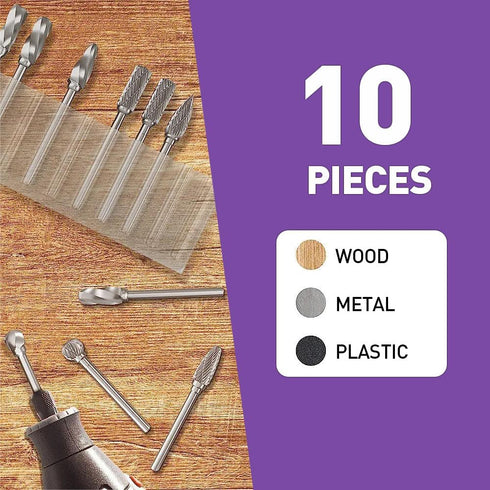 Carving Bits Carbide Burr Set Compatible With Rotary Tool, 10Pcs Grinding Bits for Die Grinders Accessories with 1/8" Shank, Rasp Bits Accessories for Wood Metal Processing and Engraving Working by YURINWOO