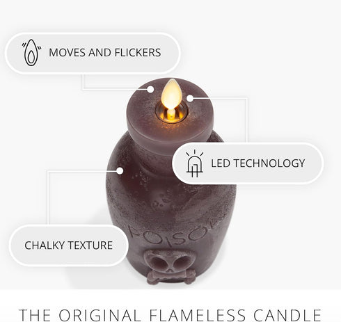 Luminara Poison Bottle Flameless LED Candle Dark Chocolate Wax, Battery Operated, Moving Flame Halloween Decor