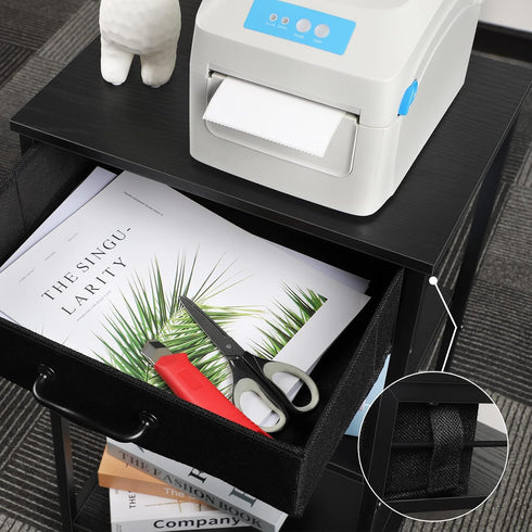 ETELI 3 Tier Printer Stand Table for Home Office, Small Multi-Functional Desk Shelf with Storage Drawer