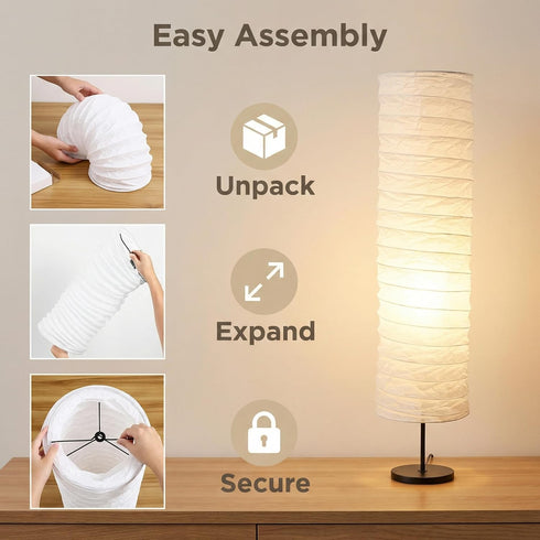 37-Inches Paper Floor Lamp Shade Replacement, Tall Foldable Floor Light Cover Replacement Japanese Style Rice Paper