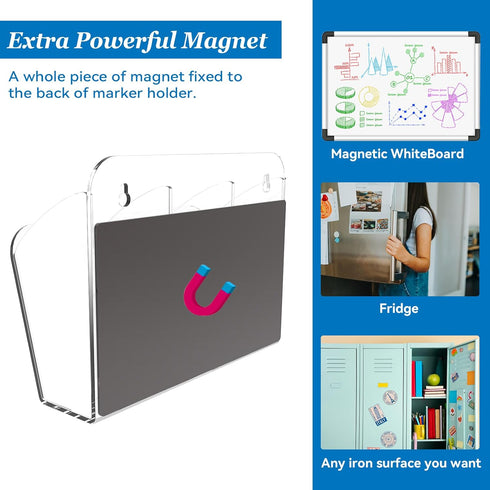 Dry Erase Marker Holder with 3 Compartments, Wall Mounted Marker Organizer, Magnetic Marker Holder Organizer for Whiteboard, Fridge, Locker, Pen Holder for Wall, Acrylic Pencil Holder, Clear by Lumanman