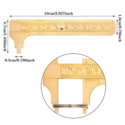 2 Pcs Brass Vernier Caliper Pocket Caliper Handy Caliper Measuring Mini Tool Double Scale Sliding Gauge Metal Pocket Ruler for Bead Wire Jewels Rings Measurement(Simple Style)