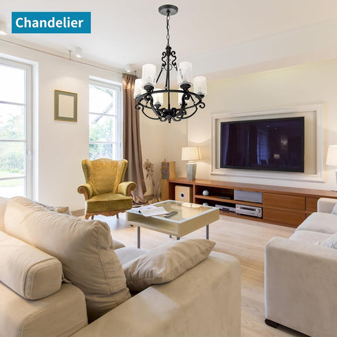Skelang 3 Crackle Lip-less Glass Lamp Shade, Cylindrical Light Cover with Fitter Opening, Replacement for Chandelier
