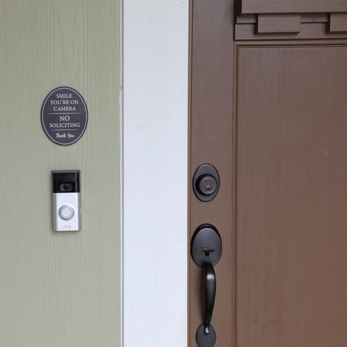 4" x 5" Smile You're on Camera & No Soliciting Sign, 3M Self-Adhesive for Door, Window, Wall, Durable Aluminum