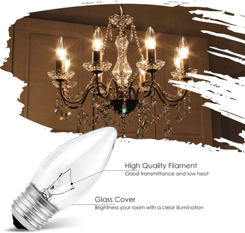 Tiqian 40W Bulbs Bulb E26 (6 Pack) (6) Incandescent Torpedo Tip Chandelier with Crystal Clear Incandescent Light Tip