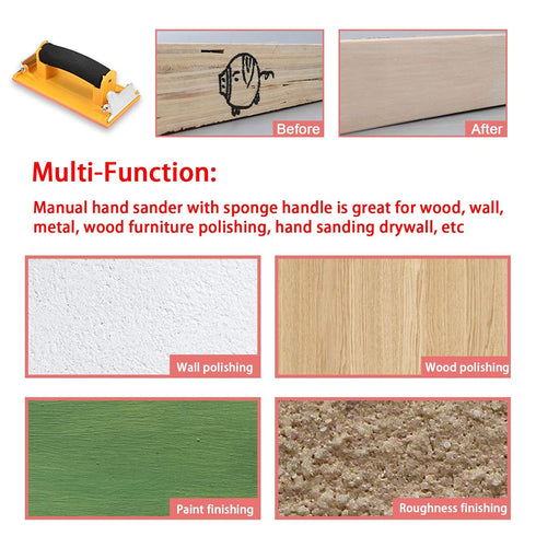 Hand Sander, Sandpaper Holder with Sponge Handle, 7 x 3.5 inch Manual Sanding Block for Polishing
