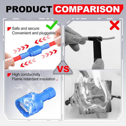 AIRIC Spade Connector Kit, 100 Pcs Male and Female 22-10 Gauge Nylon Electrical Crimps for Auto Speaker Wiring
