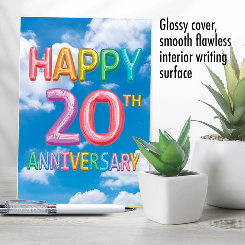 The Best Card Company 20th Milestone Anniversary Card - Envelope for Men, Women, and Couple (Not Actual Balloons)
