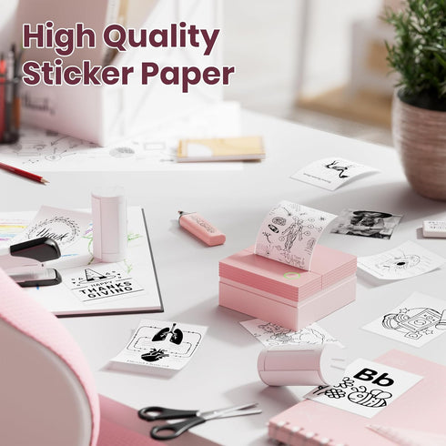 PM290C 54mmx3.2m 3 Genuine Self-Adhesive Thermal Printer Stickers, Compatible with Mini Sticker Printer, Black on
