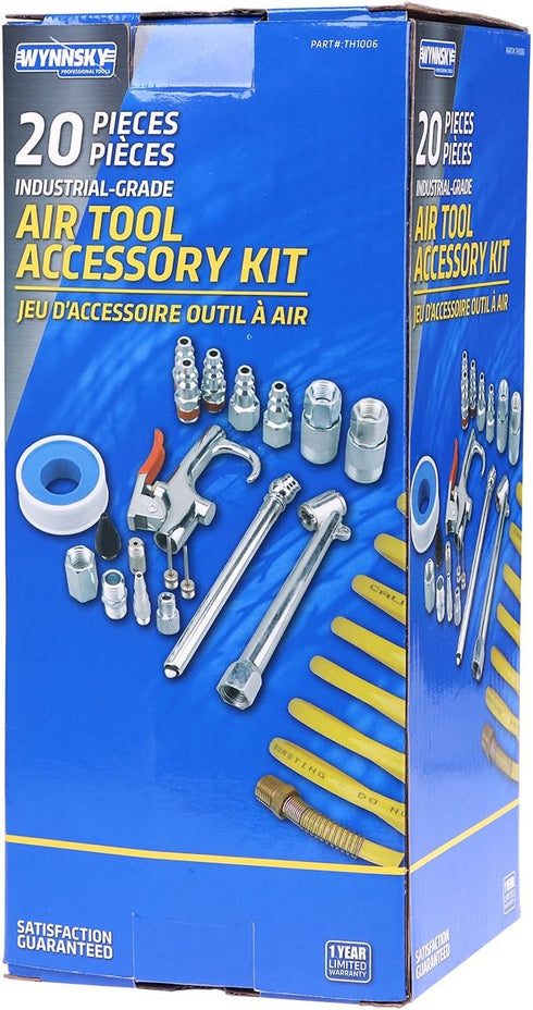 WYNNsky 1/4 Inch NPT Air Tool Kit, 20 Pieces with 1/4 Inch x 25Ft Coil Nylon Hose/Tire Gauge