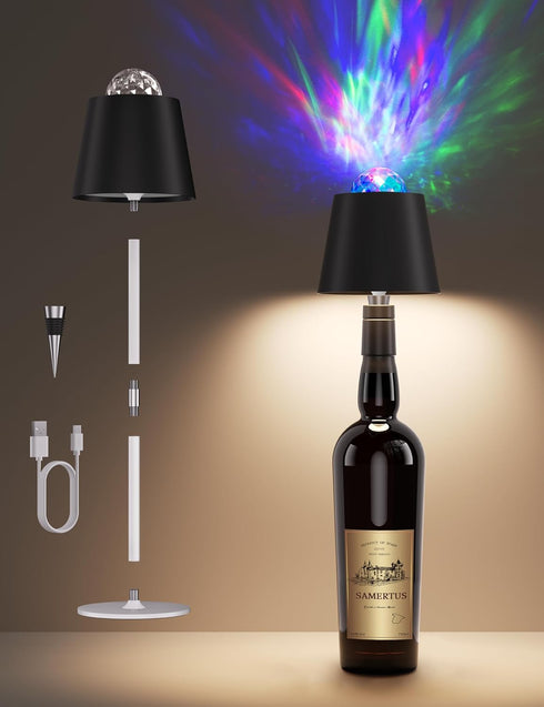 Joyzy Table Lamp with Projector Lighting, Wireless Wine Bottle Lamps Rechargeable Wine