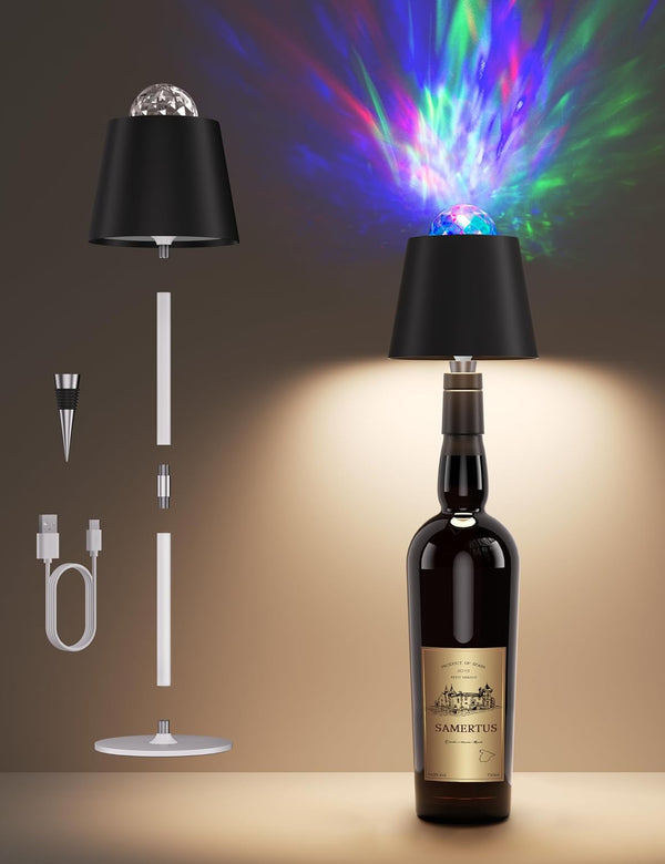 Joyzy Table Lamp with Projector Lighting, Wireless Wine Bottle Lamps Rechargeable Wine