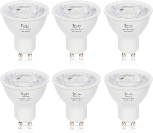 Simba Lighting LED GU10 5W Non-Dimmable Spot Light Bulb, 6 Pack, Halogen 50W Replacement, 5000K