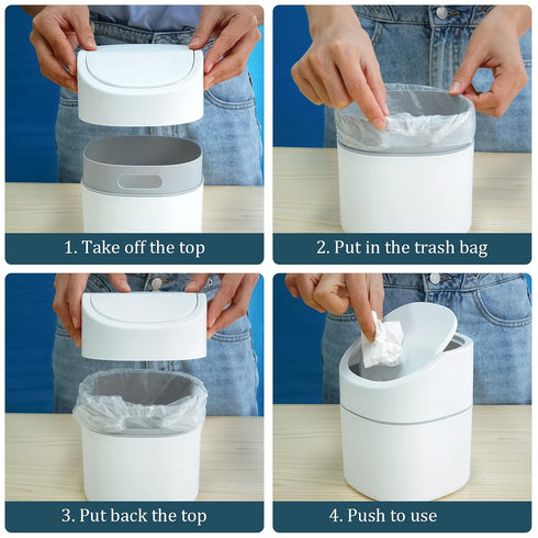 Mini Desk Trash Can with Lid, 180 Pcs Swing-Lid Tiny Countertop Garbage Bin, Small Plastic Waste Basket
