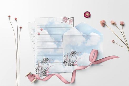 Better Office Products Mini Stationery Set of 100, Japanese Paper (50 Lined Sheets + 50 Envelopes), 5.5 x 8.25 inch, 9