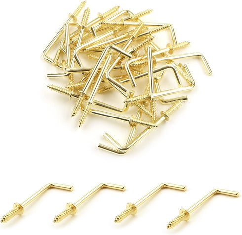 MroMax 1-1/4" Gold Screw in Hooks, 30Pcs L Shape Carbon Steel Right Angle Hooks