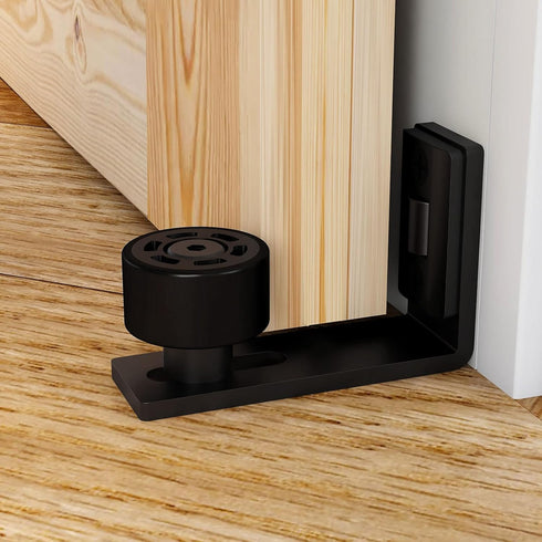 Sliding Barn Door Floor Guide Wall Mount Hardware with Adjustable Stay Rollers, Smooth Wheels, Black 2 Pack
