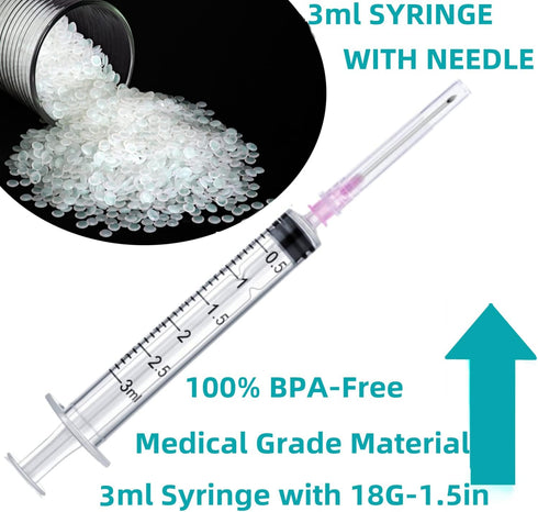 100 Pack 3ml 18Ga Lab Syringe Tools, Individually Packed with Measurement
