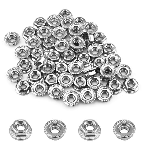 Mriuuod 55 Pack M6 Serrated Flange Hex Nuts, M6-1mm Hexagon Flange Nuts, 304