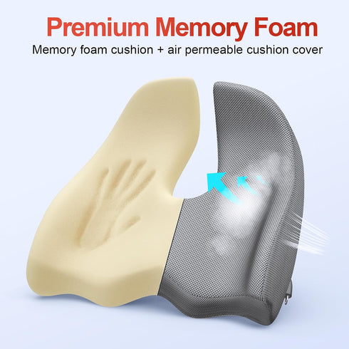 Benazcap X Large Memory Seat Cushion for Office Chair Ergonomic Cushions Pad Pillow for Pressure Relief Sciatica & Pain