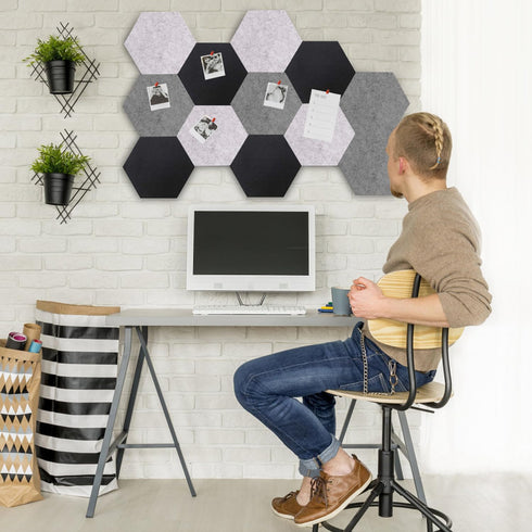 Gute 12 Pcs Self Adhesive Hexagon Felt Bulletin Board Tiles, Wall Decor for Memos Photos Display Cork Board