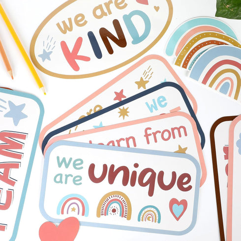 Boho Affirmation Station Bulletin Board, Pastel Amazing Things Happen Here Mental Health Posters for Classroom