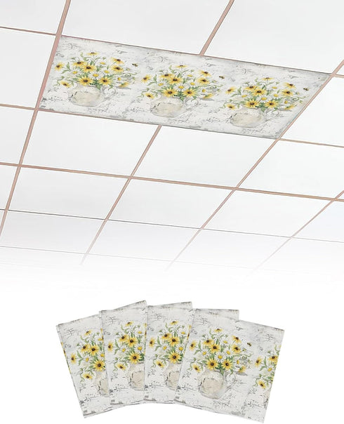Velvessentia Fluorescent Light Covers for Ceiling Lights 4 Pack, Sunflowers Bouquet Magnetic Classroom
