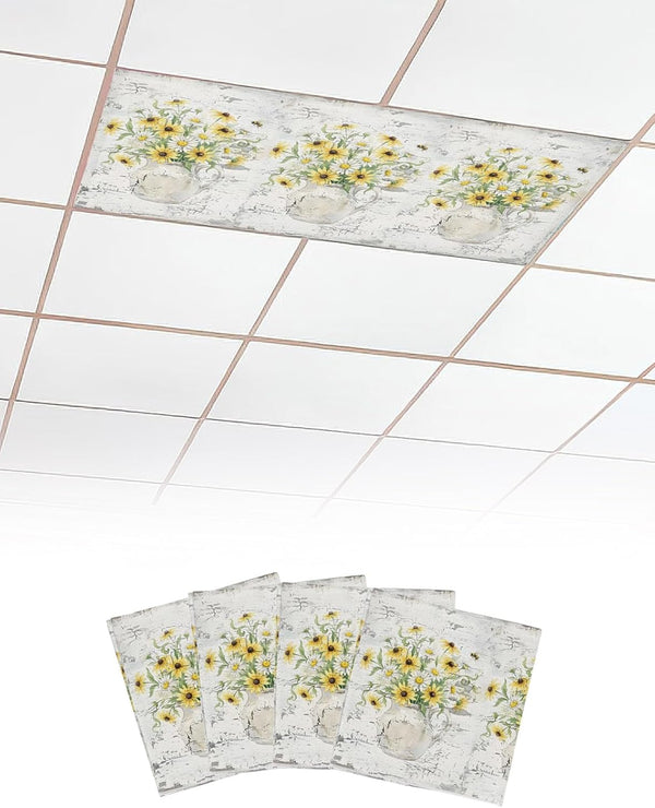 Velvessentia Fluorescent Light Covers for Ceiling Lights 4 Pack, Sunflowers Bouquet Magnetic Classroom