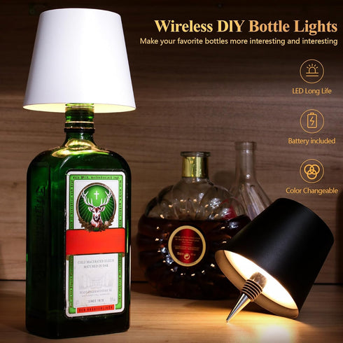 2 Pack 2025 3 Dimming Wine Bottle Lamps, New Color Rechargeable Wireless Bottle Lamps, Bottle Lamp Kit for Liquor