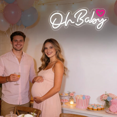 Dimmable Powered16.5"*6.9" Oh Baby Neon Sign for Backdrop,White LED Light Up Sign for Boy and Girl Baby Shower Gender